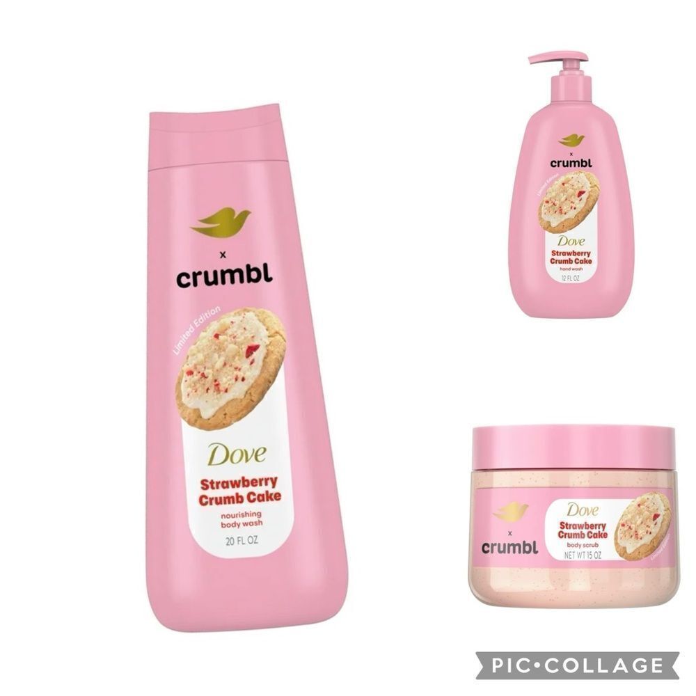 NEW Dove x Crumbl bundle of 3 products Body Wash,Hand Soap & Body Scrub